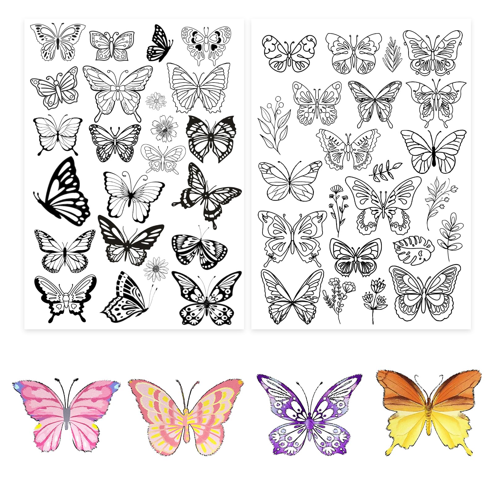 NICENEEDED 46 Pcs Flowers and Butterfly Hand Sewing Stabilizers, Water Soluble Stabilizer Embroidery, Stick and Stitch Embroidery Paper for Embroidery Beginners Lovers