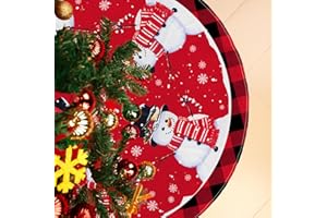 Oeyliz Christmas Tree Skirt 48 Inch Red Tree Skirt with Snowflake and Snowman Printed Red Xmas Tree Skirts Christmas Tree Mat