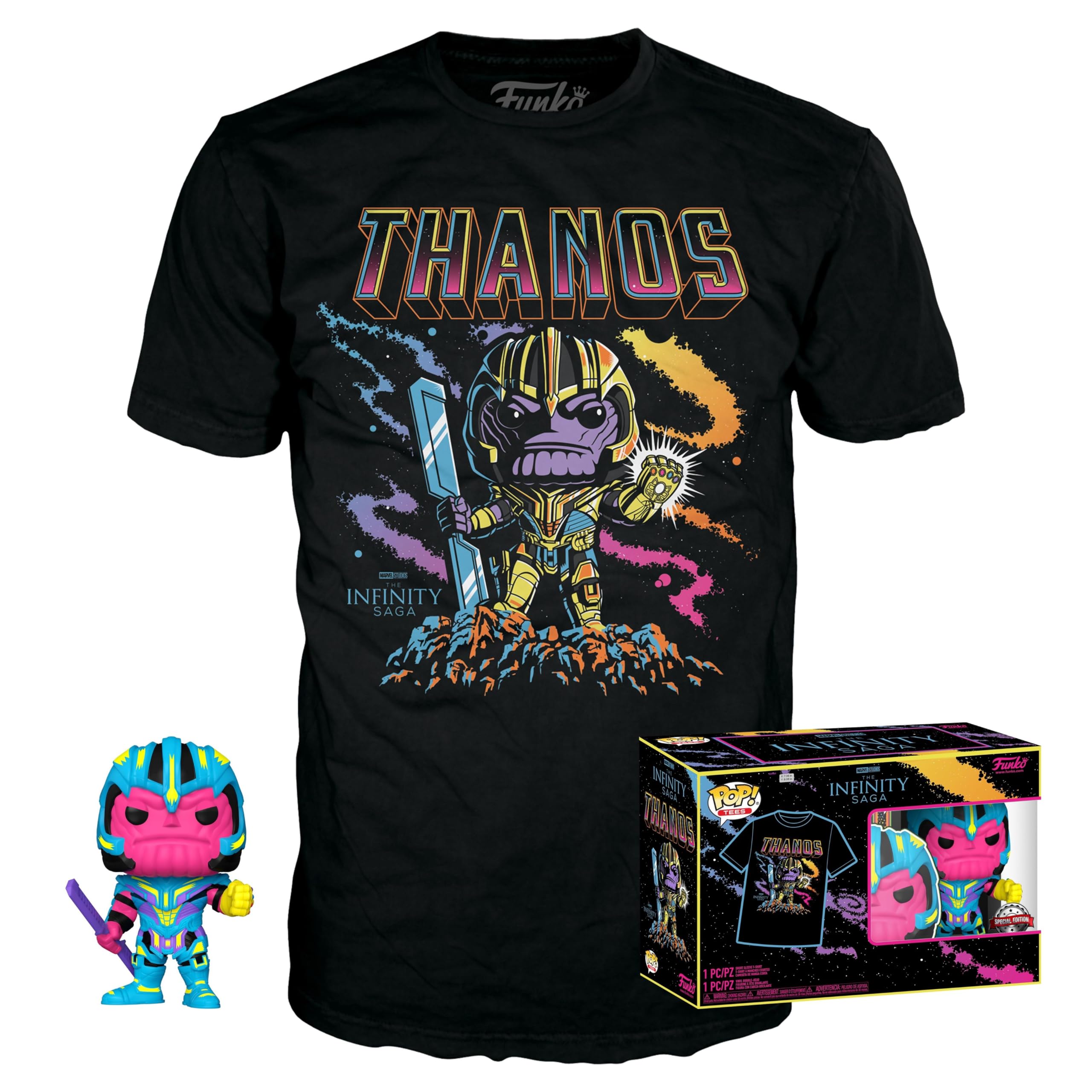 Funko Pop! & Tee: Marvel - Thanos - (BKLT) - Medium - Marvel Comics - T-Shirt - Clothes With Collectable Vinyl Figure - Gift Idea - Toys and Short Sleeve Top for Adults Unisex Men and Women