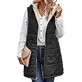 ECOWISH Women Long Puffer Vest: Fall Zip up Reversible Fleece Jacket 2025 Winter Warm Sleeveless Hooded Coat with Pockets