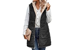 ECOWISH Women Long Puffer Vest: Fall Zip up Reversible Fleece Jacket 2025 Winter Warm Sleeveless Hooded Coat with Pockets