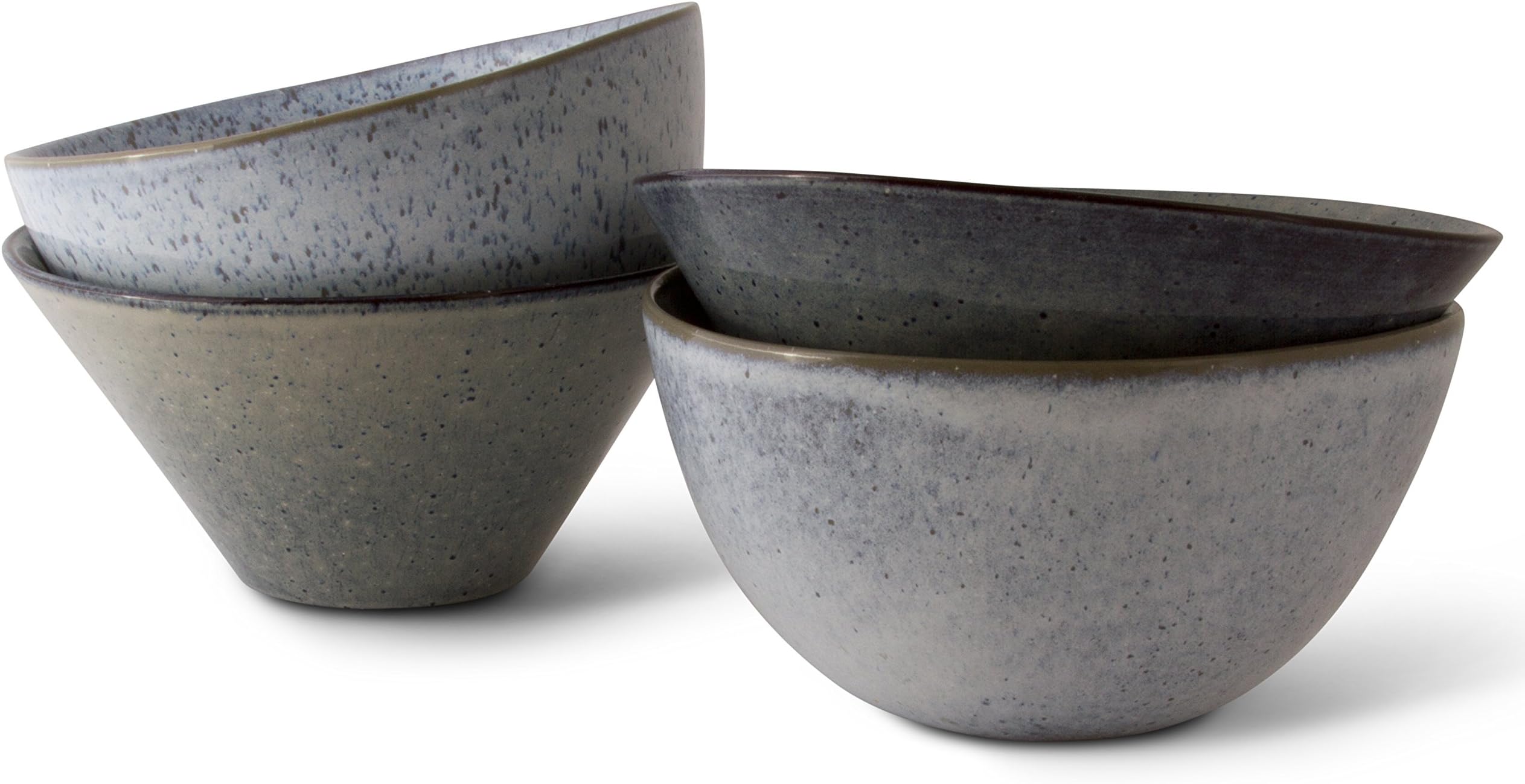 Handmade in Portugal Blue Speckled Bowls (Assorted Set of 4), 6-inch/16 oz - Soup / Stew / Chili / Pasta / Cereal / Fruit / Ice Cream