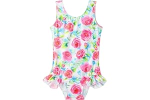 Snowheart Girls Bathing Suit Toddler Swimsuit Girl Hawaiian Floral Ruffle One-Piece Breathable Swimwear 4-10T