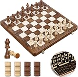 Sarr Klith 2IN1 Magnetic Chess & Checkers Set - 16" Wooden Foldable Travel Board