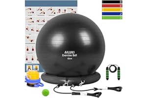 AILUKI Yoga Ball, 65cm Exercise Ball Fitness Balls Stability Ball Anti-Slip & Anti- Burst for Yoga,Pilates, Birthing, Balance & Fitness with Workout Guide & Quick Pump