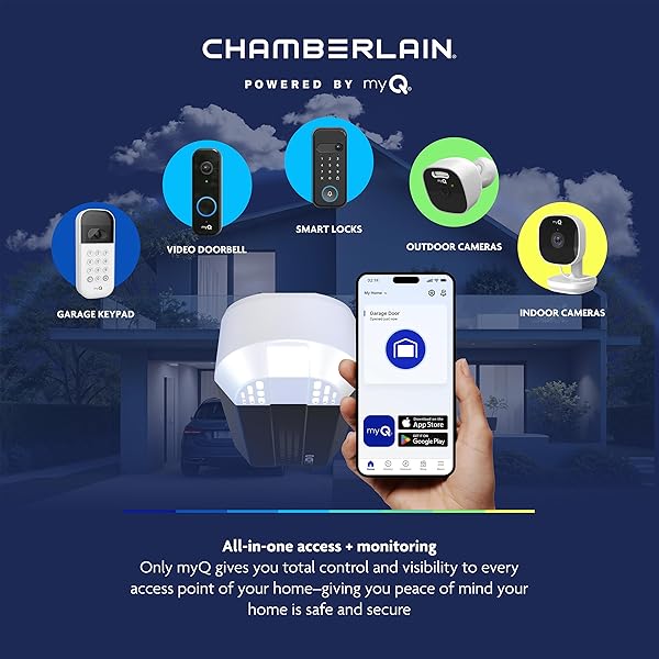 CHAMBERLAIN 1/2 HP BELT DRIVE SMART GARAGE DOOR OPENER WITH BATTERY BACKUP, 1-BULB LIGHTING, AND MYQ CONNECTIVITY