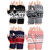 Sintege 4 Pairs Fingerless Gloves Winter Warm Half Finger Gloves Striped Knit Stretchy for Women Men for Working Typing