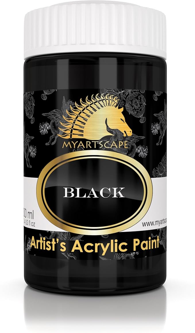 Acrylic Paint - Black - 300ml - Artist Quality Paints for Painting