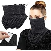 MoKo Scarf Mask Bandana with Ear Loops 3 Pack, Neck Gaiter Balaclava with Filter Pocket UV Protection Mask