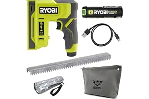 Ryobi USB Craft 4-in-1 Stapler/Nailer Bundle with 3.0 Ah Battery, Charging Cable, Steel Staples, Buho Tool Bag and Flashlight