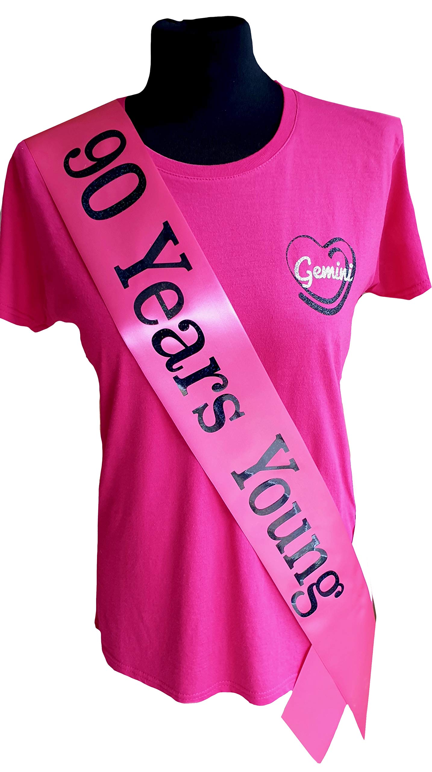 Gemini Ribbons - Pink 90 Years Young - 90th Birthday Sash - Holographic - 90th Birthday Party - Womens Mens - Gift