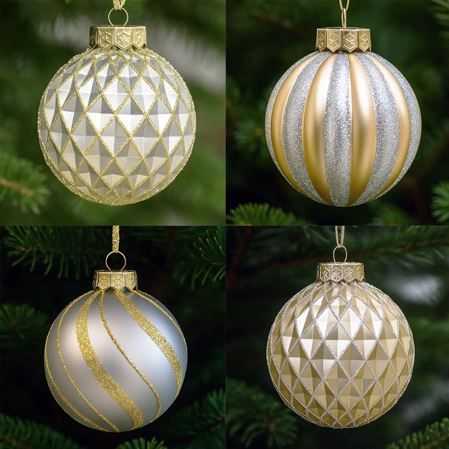 SLEETLY 28pk Gold Silver Christmas Baubles for Tree Decorations - Holiday Xmas Shatterproof Plastic Ball Ornaments, Icicles and Snowflakes Set