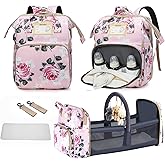 GurZinn Diaper Bag Backpack with Changing Station, Foldable for Bady Toddler, 3 in 1 Large Capacity Newborn Essentials Organizer with Stroller Hook for Girls and Boys（Pink）