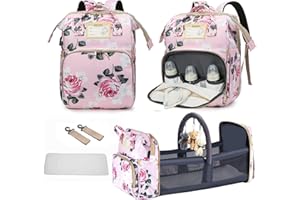 GurZinn Diaper Bag Backpack with Changing Station, Foldable for Bady Toddler, 3 in 1 Large Capacity Newborn Essentials Organizer with Stroller Hook for Girls and Boys（Pink）
