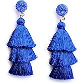 Me&Hz Colorful Layered Tassel Earrings Bohemian Statement Tiered Tassel Big Dangle Drop Earrings for Women Druzy Studs Valentine’s Day Gift