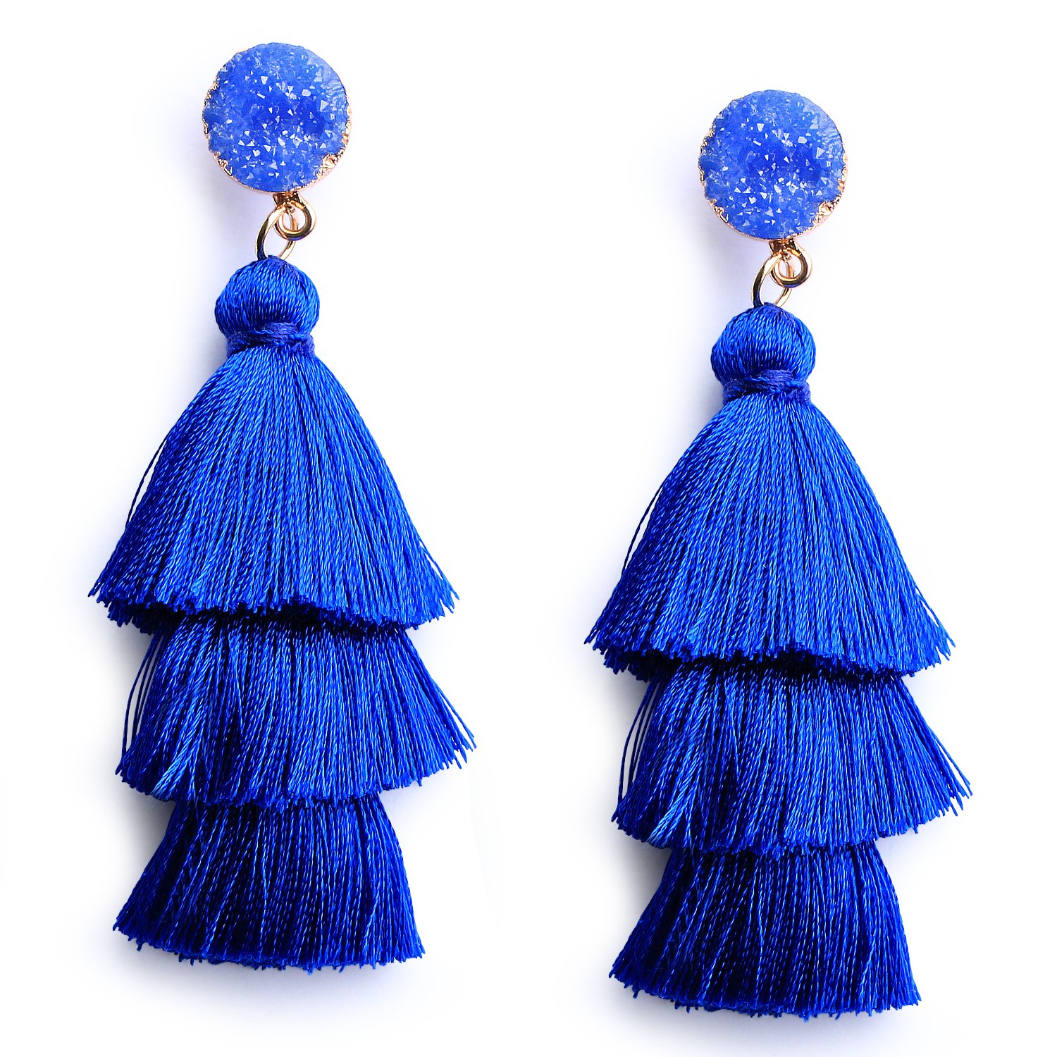 Me&Hz Royal Blue Tiered Fashion Tassel Earrings Dangle Drop for Women Teen Girls Hypoallergenic Studs Bohemian Statement Birthday Party Valentines Jewelry Gift