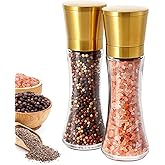 VEVOK CHEF Salt and Pepper Grinder Mill Set Gold Stainless Steel Adjustable | Ceramic Coarseness Salt Grinder Pepper Grinder Black Pepper Spice Grinder Mill