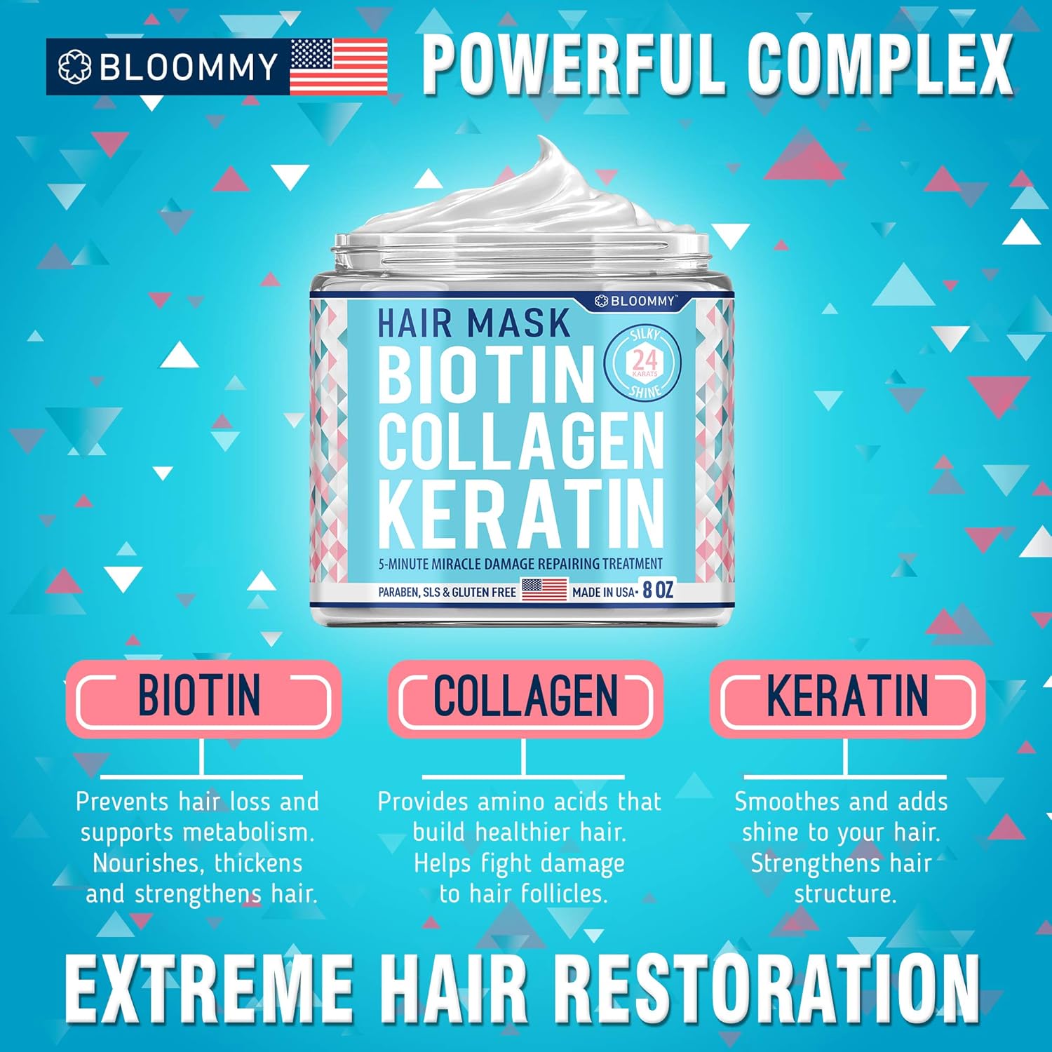 Biotin Collagen Keratin Treatment - Made in USA - Natural Keratin Treatment for Dry & Damaged Hair - Hair Mask with Collagen Hair Vitamin Complex for Best Hair Repair & Nourishment - 8 oz: Beauty