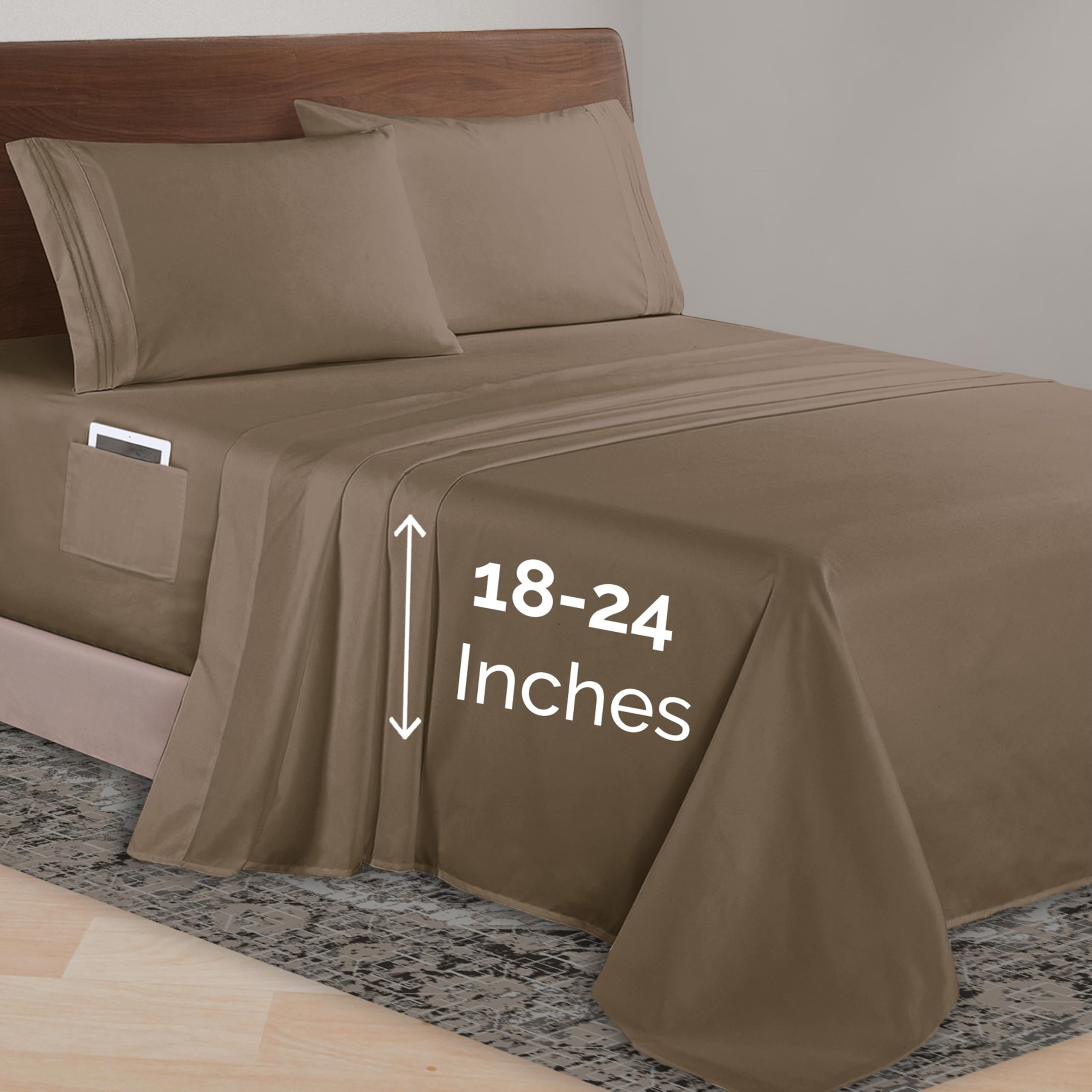Elegant Comfort Luxurious 1500 Premium Hotel Quality Microfiber 4-Piece Sheet Set, 18-24 Inches Deep - Extra Deep Pocket Sheets - Ultra Soft 4PC Deep Pocket Sheets, California King, Taupe Image