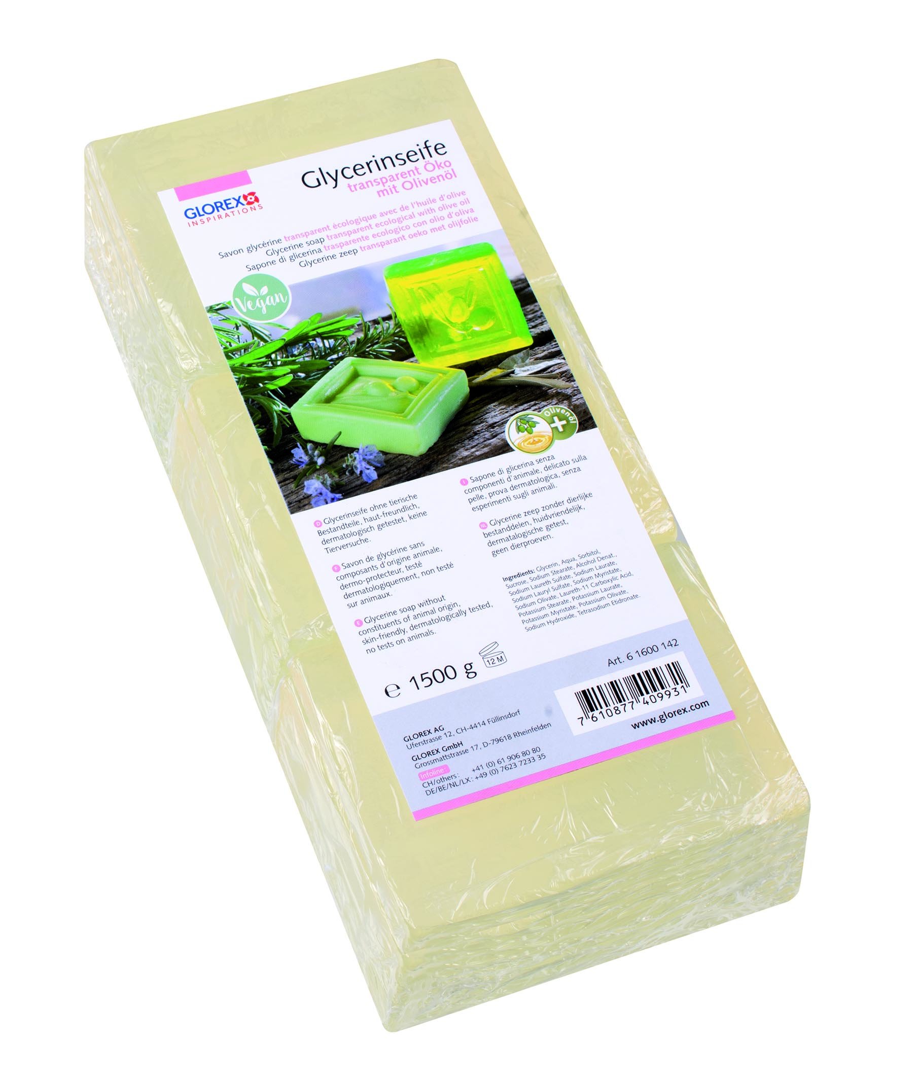 Glorex 6 1600 Glycerine Eco Soap with Olive Oil, transparent, 1,500 g