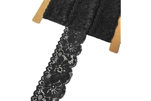 LUMKET Lace Realm 1.5 Inch Wide Stretch Floral Pattern Lace Ribbon Trim for Sewing, Gift Package Wrapping, Floral Designing & Crafts-5 Yards (3603 Black)