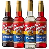 Torani Flavored Drink Syrup Soda Shop Variety Pack, 25.4 fl oz, Set of 4 | Flavors Include Raspberry, Peach, Vanilla &amp; Strawberry