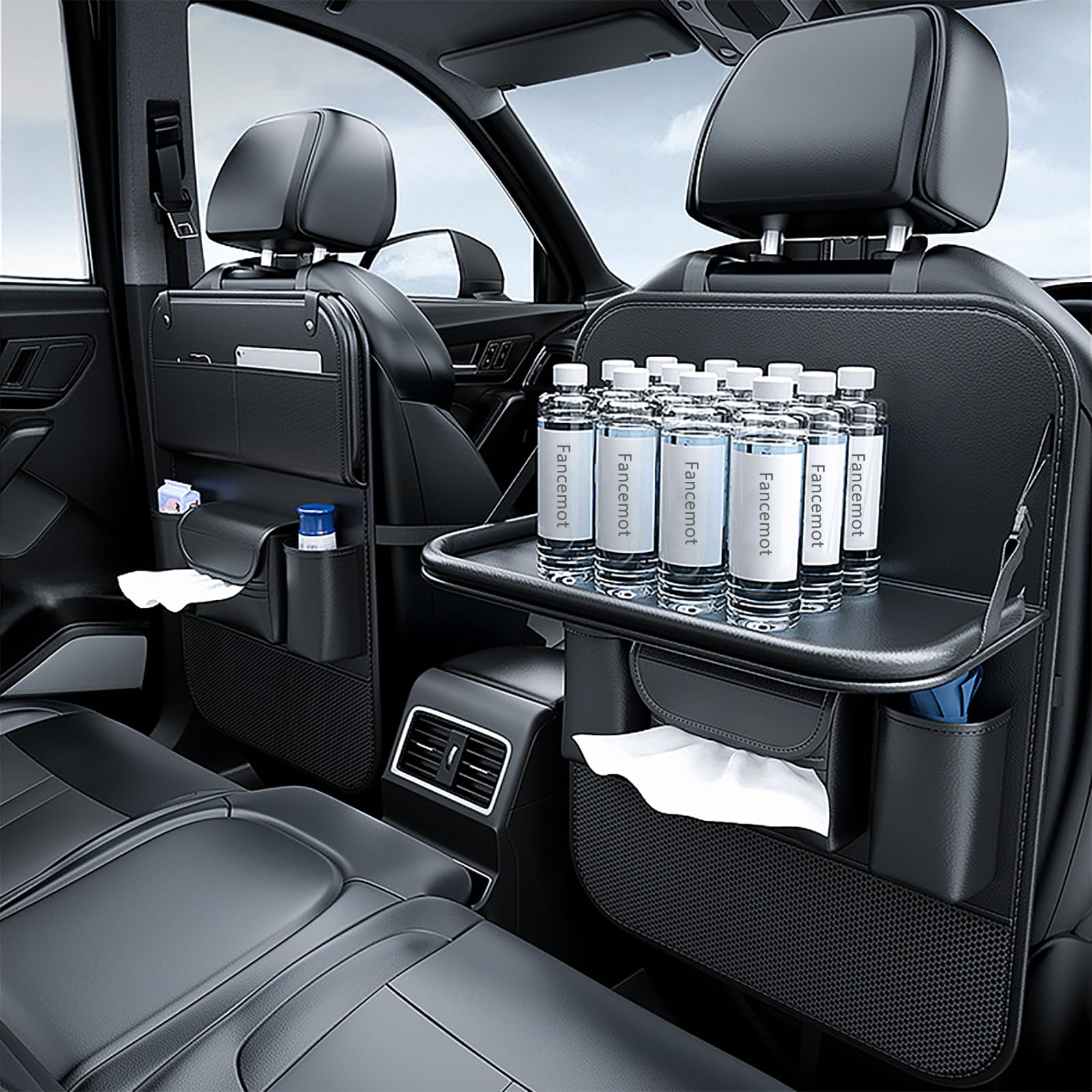 Photo 1 of Fancemot Leather Car Back Seat Organizer, Foldable Table Back Seat Car Organizer, PVC Cars Backseat Organizer, Partition Storage, Easy to Clean (Style 1)