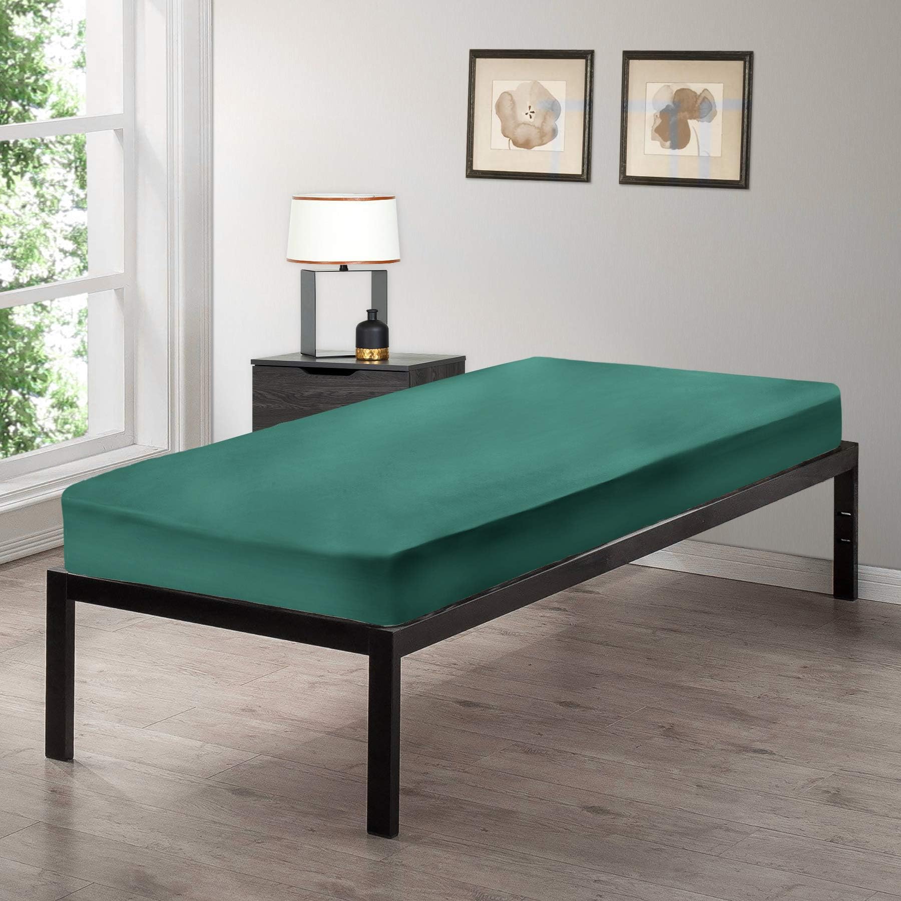Gilbins Cot Size 30" x 75" Fitted Sheet, Made of Ultra Soft Cotton, Perfect for Camp Bunk Beds/RVs/Guest Beds Green