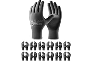 AnTools 12 Pairs Skin-Friendly PU-coated Work Gloves, Seamless Knit, Lightweight, Flexible, General-Duty Work Gloves for Men 