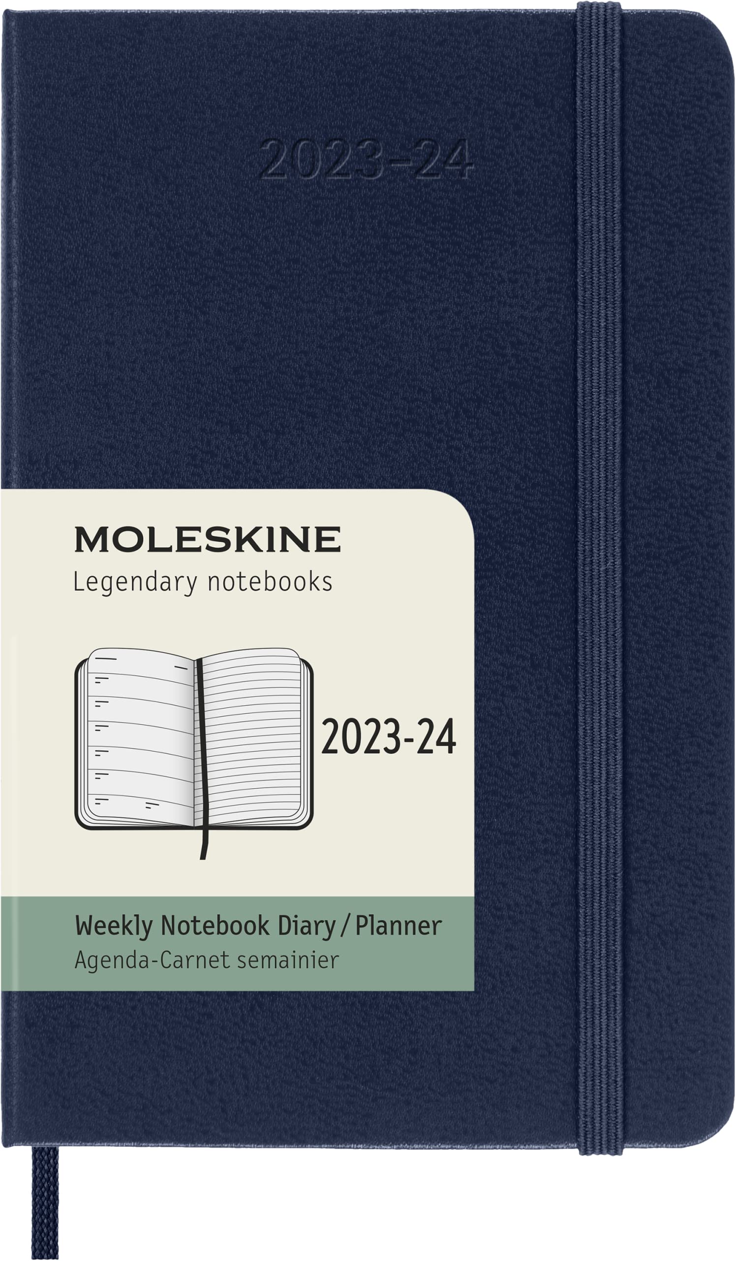 Moleskine Weekly Planner 2023-2024, 18-Months Agenda, Academic Diary, Weekly Diary with Hard Cover, Pocket size 9 x 14 cm, Colour Sapphire Blue