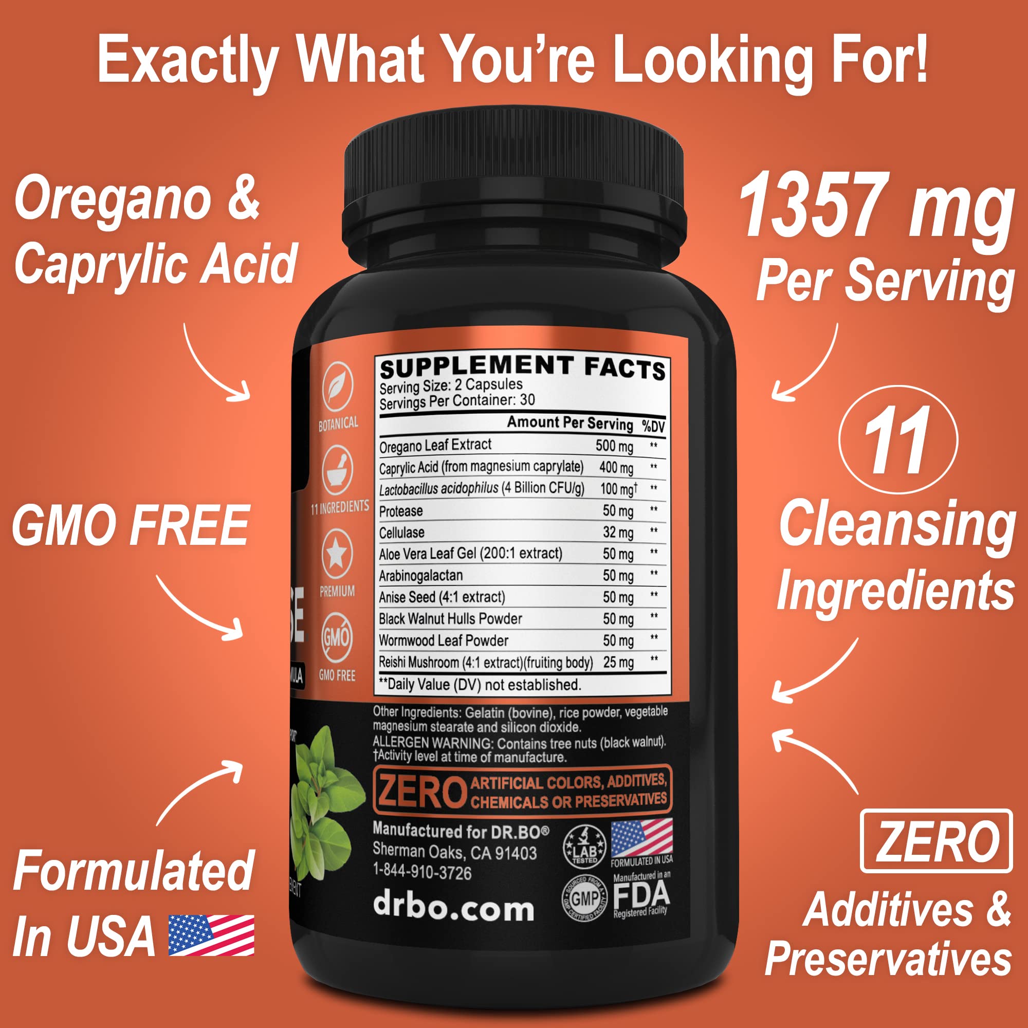 DR. BO Candi Uric Acid Cleanse Support - Oregano & Kidney Herbal Supplements for Women & Men - Extra Strength Uric Acid Flush Purge Capsules & Oral ControlProbiotic Complex Cleanser