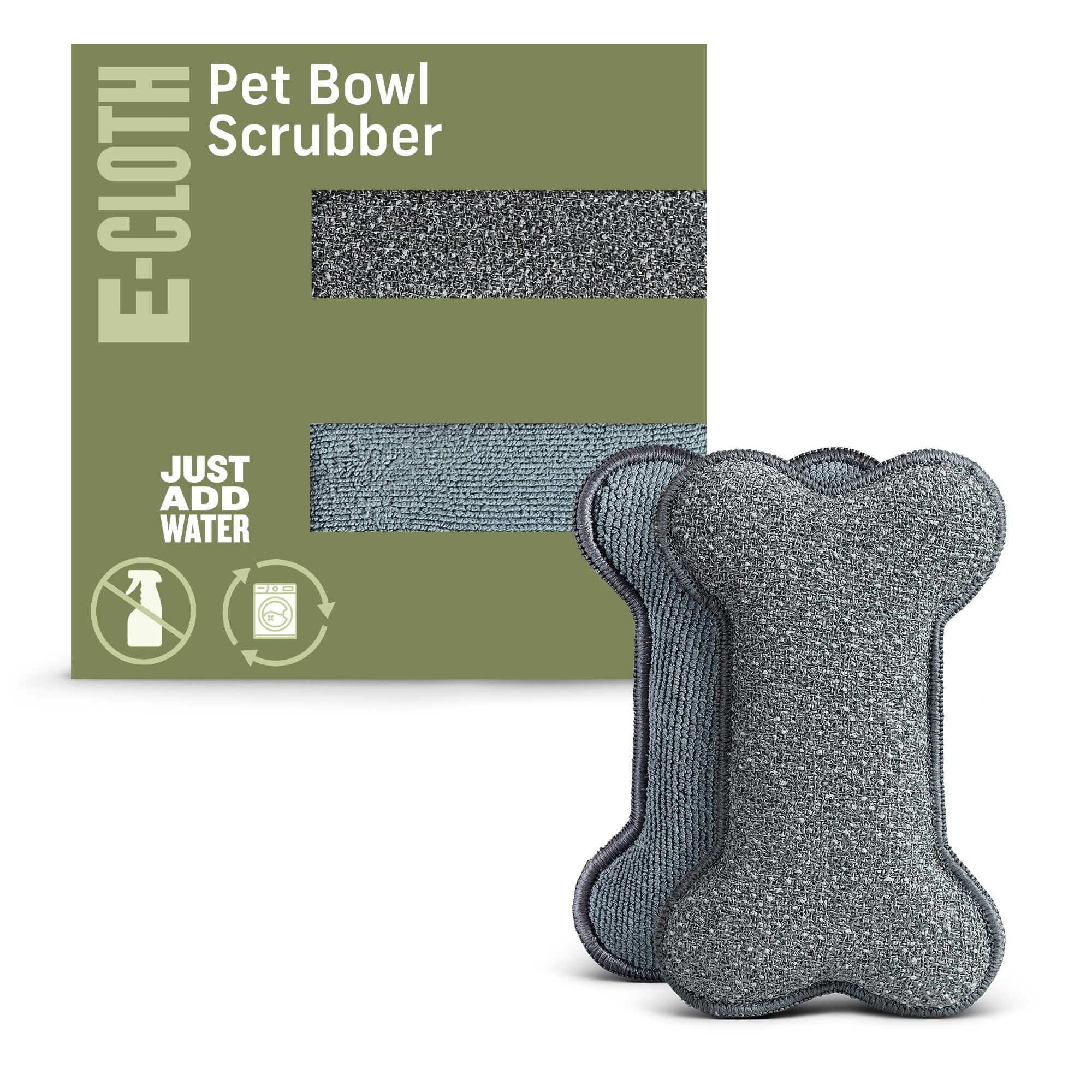 E-Cloth Pet Bowl Scrubber - Bone-Shaped Pet Bowl Cleaning Scrubber, Reusable, 100 Wash Promise - 2 Pack