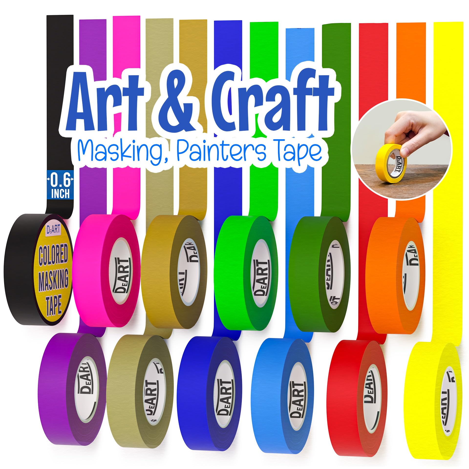 Photo 1 of 12 Pack Colored Masking Tape, 396 Ft x 0.6 inch Mini Colored Painters Tape for Arts & Crafts Labeling or Coding, Kids Art Supplies Color Tape Rolls, washi-scale Colorful Masking Tape, DIY Artist Tapes