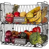 Dxlac 2 PACKS XXL Kitchen Organization and Storage Pantry Baskets, Fruit & Vegetable Basket for Kitchen Cabinet, Stackable Wire Metal Baskets for Snack Chips Onion Potato Cans