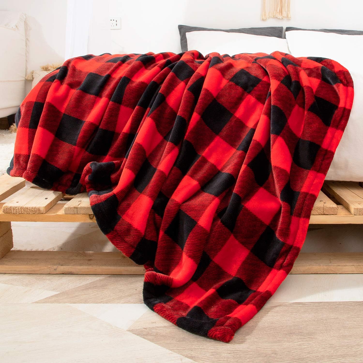 Fuzzy Plush Flannel Fleece Red Black Checker Plaid Decorative Throw Soft Cozy Fomoom Buffalo Plaid Throw Blanket For Couch Bed Warm Blankets 50 X 60 Inches Fluffy Home Kitchen Blankets