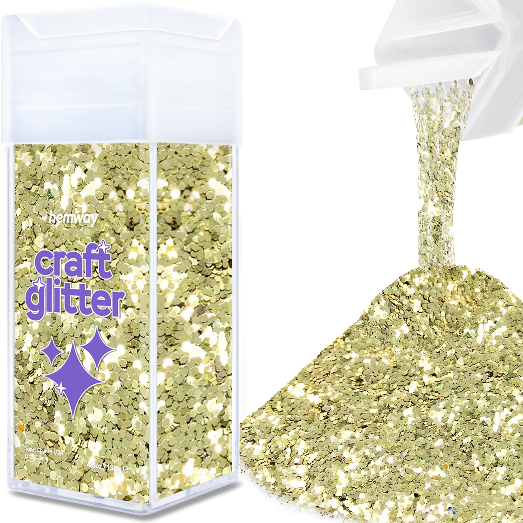 Hemway Glitter Shaker Champagne Gold 110g Extra Chunky, Craft Glitter Shaker for Resin & Epoxy Crafts, Christmas Art Supplies, Nail, Body, Face, Eye, Festival, Crafting, Slime, Sparkle