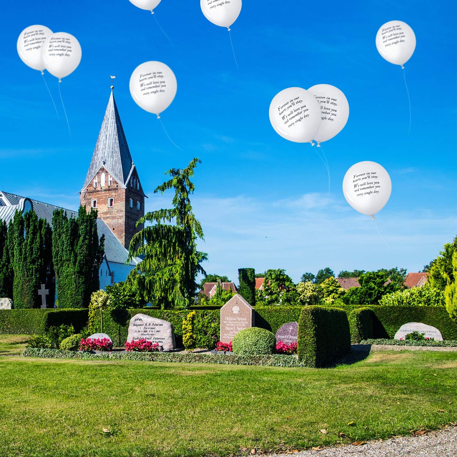 Gejoy 50 Pieces Funeral Balloons 12'' White Remembrance Memorial Balloons and 3 Pcs Ribbon for Release Funeral Decoration - Image 4