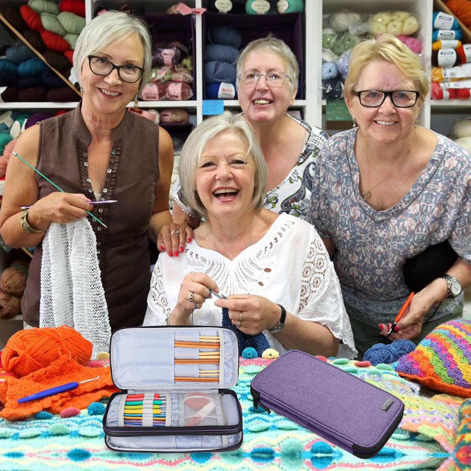 Teamoy Knitting Needles Case(up to 10-Inch), Travel Organizer Storage Bag for Circular and Straight Knitting Needles, Crochet Hooks and Knitting Accessories, Purple-NO Accessories Included