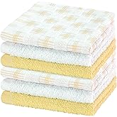 DecorRack 6 Pack 100% Cotton Yarn Washcloths, 12x12 inch Soft Cotton Face Towels, Absorbent and Durable Wash Cloth Set for Bathroom, Spa, Gym and Travel, Yellow (Pack of 6)