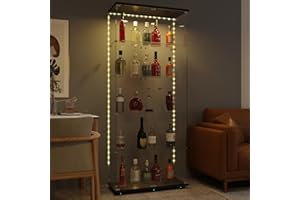 nifoti 5-Shelf Glass Display Cabinet with LED Lights Strip & Lock, Wooden Curio Cabinets Display Case with Casters and 2 Doors, Tempered Glass Display Showcase for Living Room,Exhibition Hall - Black