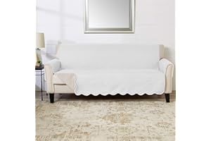 Great Bay Home Reversible Sofa Cover - Washable Slipcover Furniture Protector with Elastic Straps - Couch Cover for Dogs, Kids, and Pets - Quilted & Stitched Detail (Sofa, White/Sand)