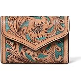 Merbaa Canyon Country Cowhide Tooled Leather Trifold Wallet with Multiple Card Slots