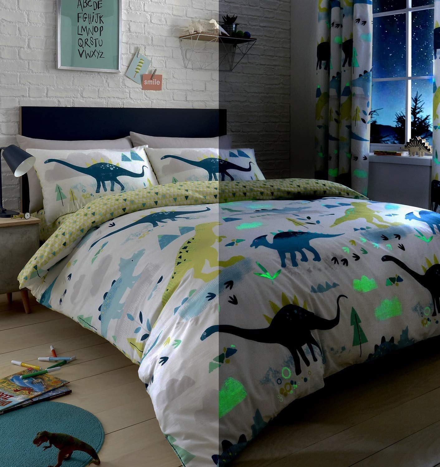 Bedlam Kids Dino Glow In The Dark Duvet Cover Set, Multi, Single