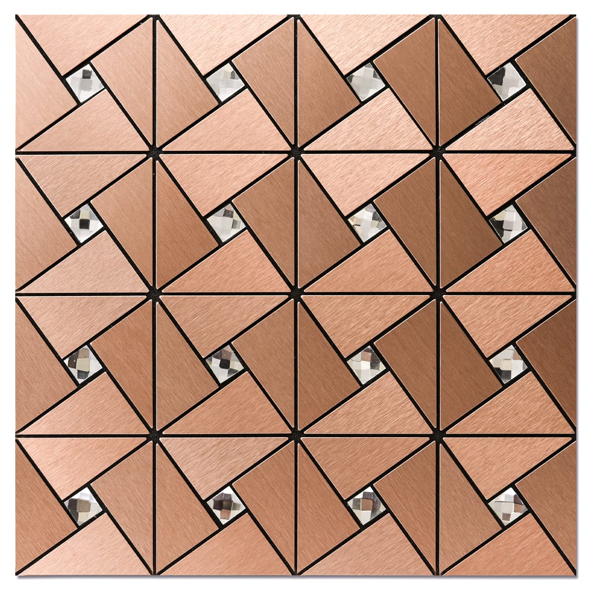 Photo 1 of Art3d 10-Sheet Peel and Stick Backsplash Metal Mosaic Tiles for Kitchen Wall Decor, Stick on Aluminum Composite Tiles Stikers, Copper Windmill Puzzle Glass Mixed