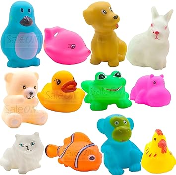 SaleON 12 Pcs Mix Cute Animals Swimming Water Toys Non-Toxic , BPA Free Colorful Soft Rubber