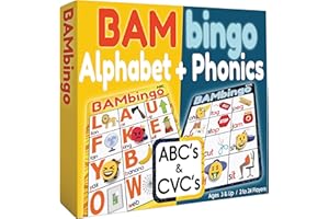 THE BAMBINO TREE Alphabet and Phonics Bingo - ABC Learning Letter Recognition and CVC Words with Pictures - Phonics Games for Kids Ages 3-6 yrs Preschool Kindergarten