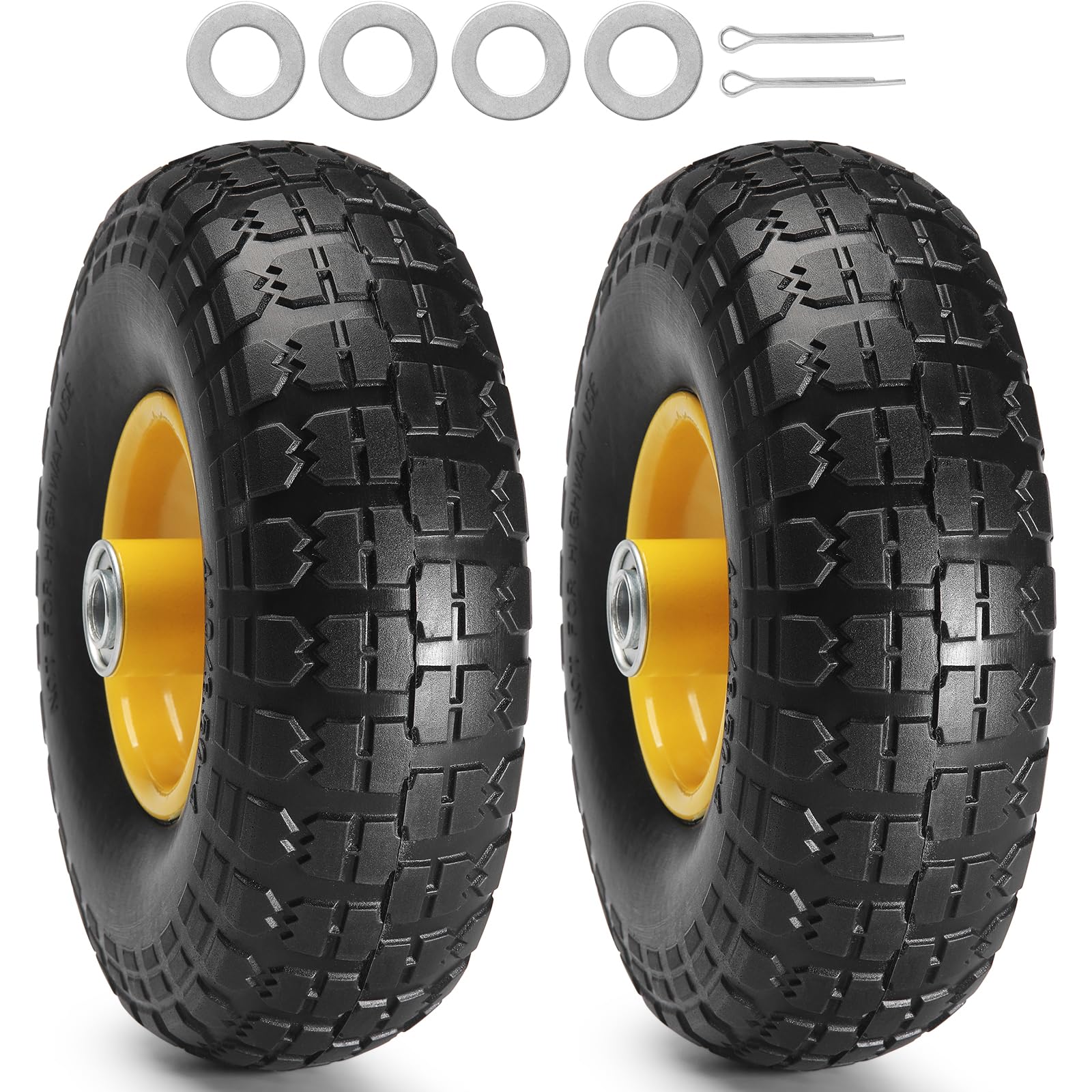 Photo 1 of (2-Pack) VEVOR 10-Inch Solid Rubber Tires and Wheels, 4.10/3.50-4" Flat Free Tubeless Tires and Wheels with 5/8" Axle Bore Hole, Offset Hub, Perfect for Hand Truck, Utility Cart, Dolly, Garden Trailer
