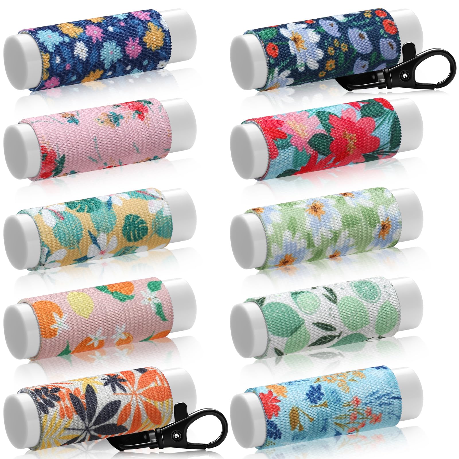 Sureio 10 Pack Lip Balm Holder Keychain Compact Clip On lipstick Lip Gloss Holder Keychain Elastic lipstick Sleeve Clip(Vintage Style)