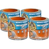 Gorilla Waterproof Patch &amp; Seal Tape, Clear Tape, 4" x 8' (Pack of 4) - Permanent Weather Resistant Seal for Leaks and Repairs