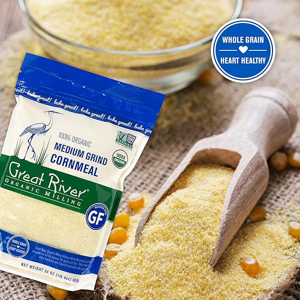 GREAT RIVER ORGANIC MILLING, SPECAILTY FLOUR, MEDIUM GRIND CORN MEAL, STONE GROUND, ORGANIC, NON-GMO, 24 OUNCES (PACK OF 4)
